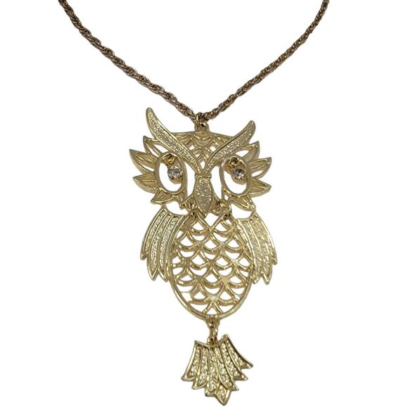Golden Owl Articulated Pendant Necklace - Picture 2 of 3